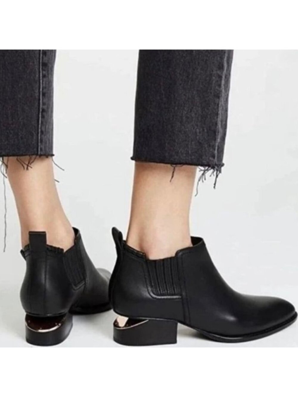 ALEXANDER WANG Black Leather Kori Point Toe Cut-Out Heel Women's Ankle Boots 8.5